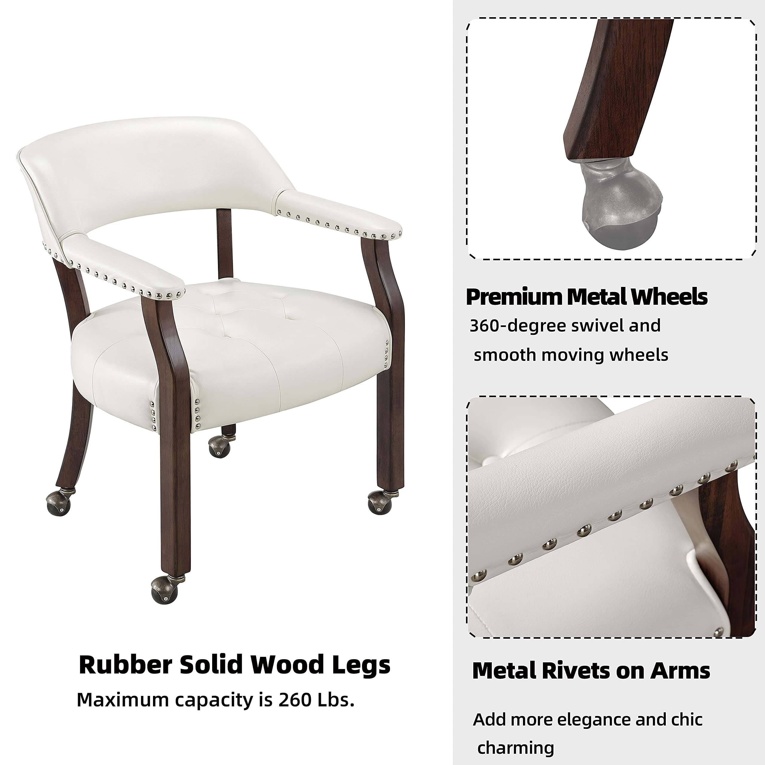 JESONVID Dining Chair with Casters, Captain's Chairs with Rollers Dinette Sets Poker Chairs with Wheels Kitchen Table Rolling Chairs High Back Chair On Caster(White 1533WT)