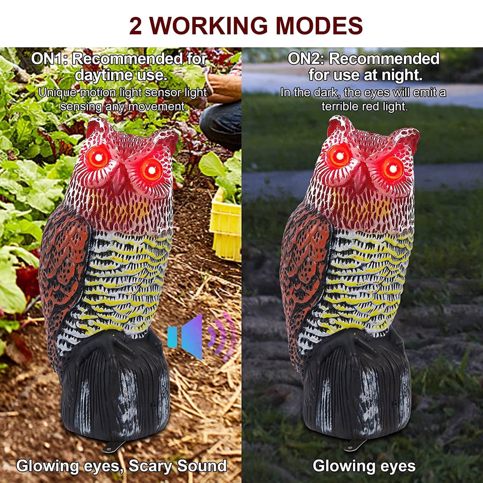 Ettsollp Owl Garden Statue Solar Light Induction Eyes Owl Sculpture Making Sound Figurines Indoor Outdoor Home Office Halloween Decoration Animal Ornament