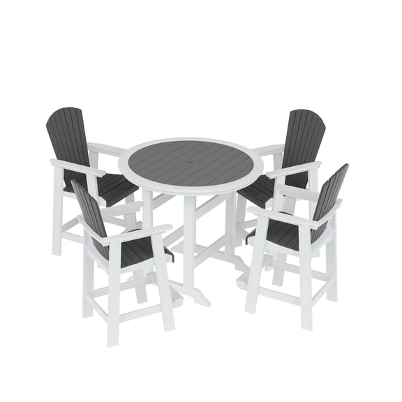 JERFIT 5-Piece White Outdoor Bar Set with HDPE High Top Table & 4 Adirondack Chairs for Patio, Poolside, Garden
