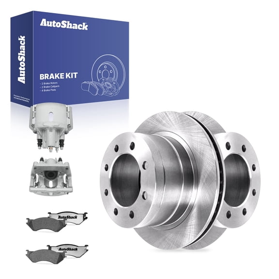 AutoShack Rear Vented Brake Rotors   Ceramic Pads   Calipers 8-PC Brake Kit Replacement for 2006-2008 Dodge Ram 1500 13.85" (351.7 mm)