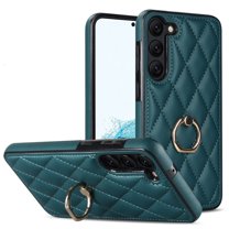 SaniMore for Samsung Galaxy S23 Plus 6.6" 2023 Case, PU Leather Case with Luxury Fashion Lattice for Girls Women 360°Rotating Metal Ring/Kickstand Shockproof Durable Case For Galaxy S23 Plus,Darkgreen
