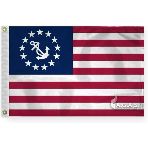 AGAS US Yacht Ensign Flag - 12 x 18 Inch - Printed 200D Nylon - Stitched Edges - Brass Grommets Canvas Heading - USA Boat Ensign
