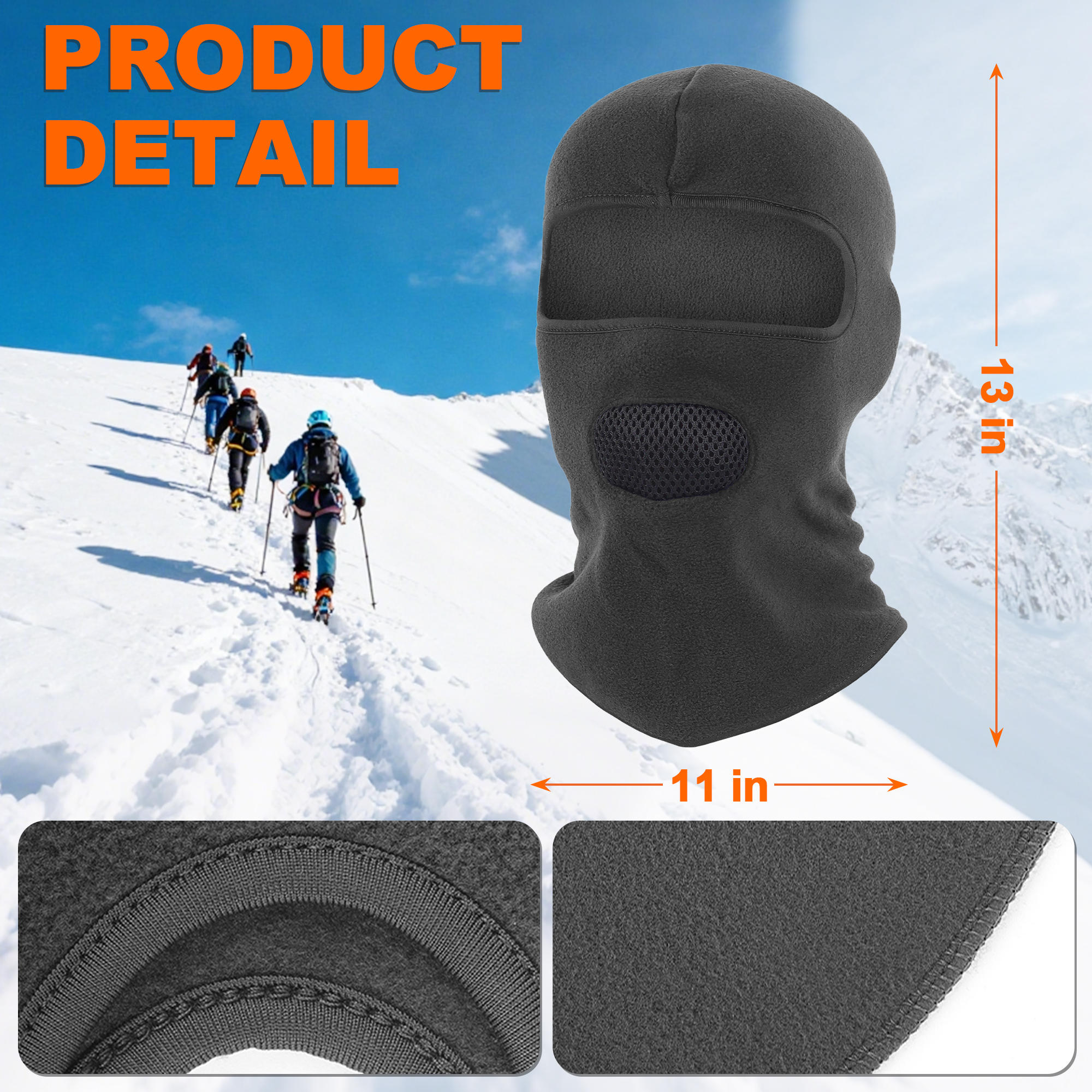 Ski Mask Face Cover 2 Pack for Men Women Winter Balaclava Face Mask Outdoor Work Sports Black&Gray