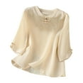 thumbnail image 1 of Vestidos Casuales Para Mujer, Blusas De Mujer De Moda Blusa bordada de imitación de lino con mangas 3/4, cuello redondo y hebilla, moderna, 1 of 9