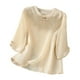 thumbnail image 1 of Vestidos Casuales Para Mujer, Blusas De Mujer De Moda Blusa bordada de imitación de lino con mangas 3/4, cuello redondo y hebilla, moderna, 1 of 9