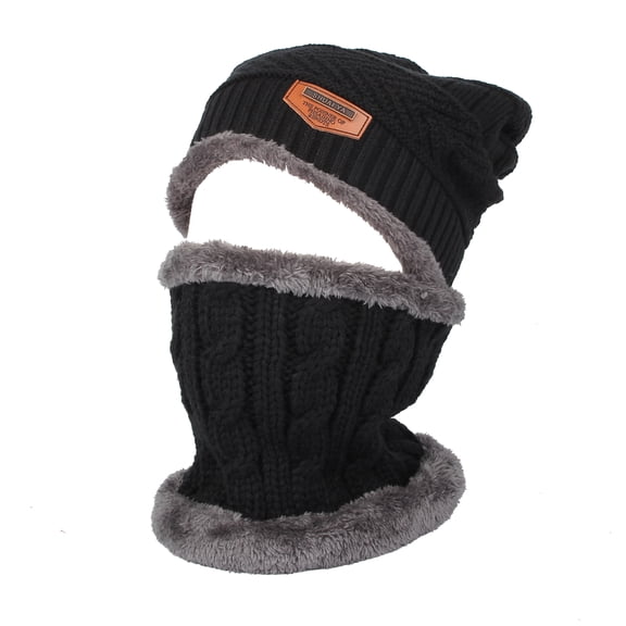 WITHMOONS Fleece Winter Knit Beanie Hat Slouchy Cap Neck Warmer GZX0020 (Black)