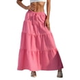 thumbnail image 2 of Jaimenalin Women'S Boho Flowy Maxi Skirt Flared Ruffle Elastic Waist Summer A Line Spring Long Skirts Rose Red M, 2 of 8