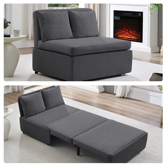 Mjkone Canapé-Lit Convertible Format Simple, Canapé-Lit Moderne en Lin Extensible, Canapé-Lit Réversible avec Coussins et Oreillers Décoratifs pour Petit Espace/appartement/salon/bureau/studio (Gris Foncé)