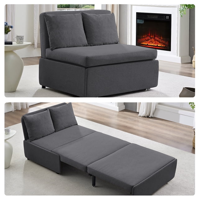 Mjkone Canapé-Lit Convertible Format Simple, Canapé-Lit Moderne en Lin Extensible, Canapé-Lit Réversible avec Coussins et Oreillers Décoratifs pour Petit Espace/appartement/salon/bureau/studio (Gris Foncé)