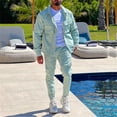 thumbnail image 5 of RUTAYY Men's Outfits Casual Solid Color Long Sleeve Jacker Cargo Pants with Pocket Hiking Workout Classic Seaside Clothing Sets, 5 of 9