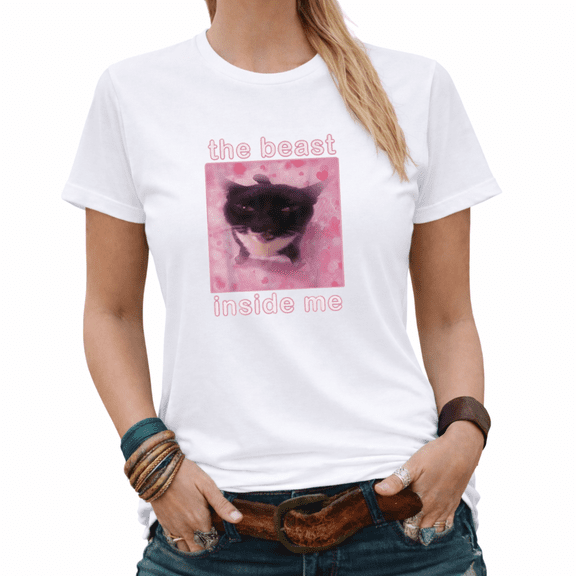 Funny The Beast Inside Me Cat Graphic Tees Women's Casual Cat Lover Top