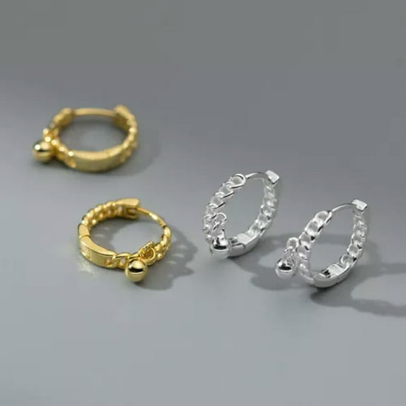 EOEMY Pair 925 Sterling Silver Hoop Bead Huggie Earrings Women Gift-Gold