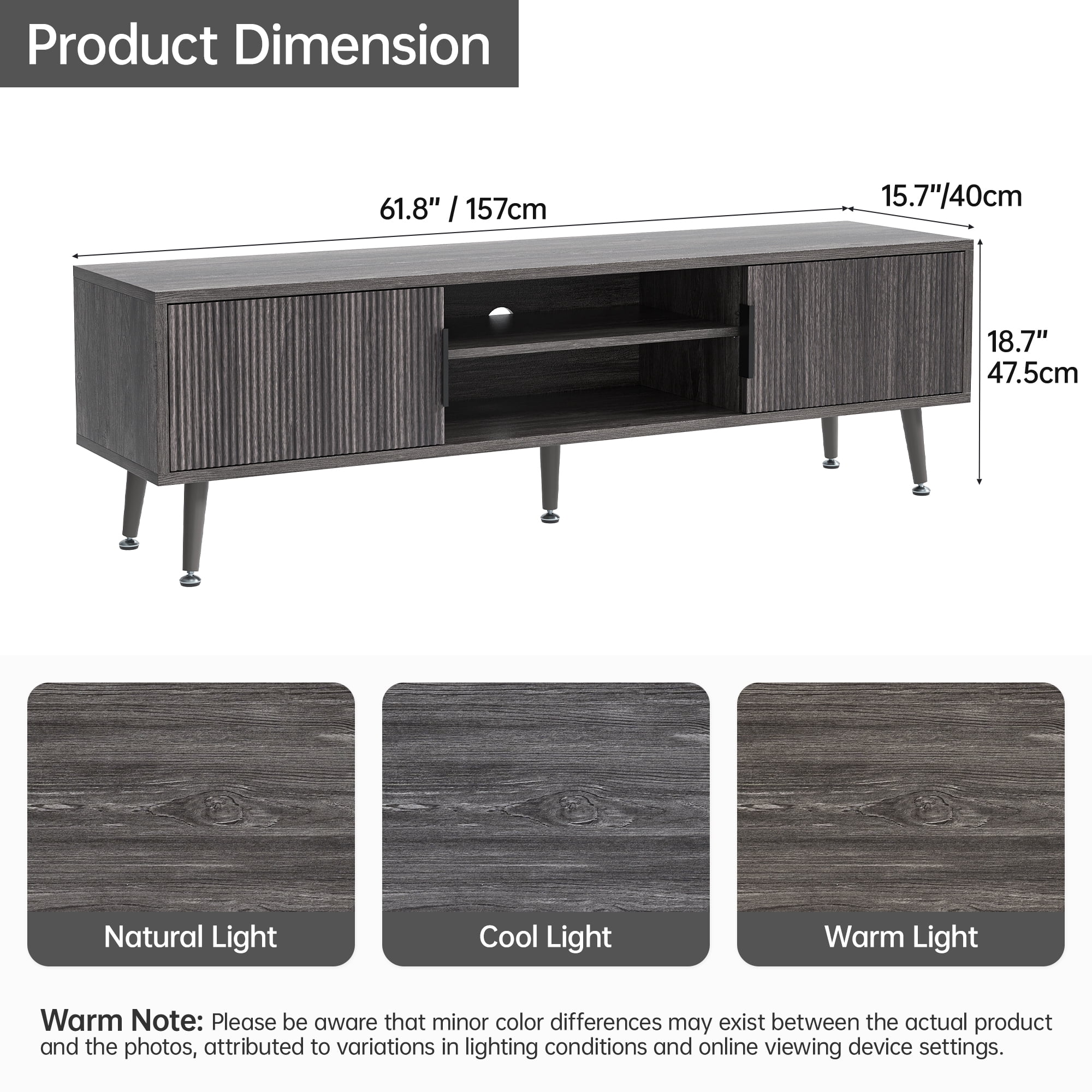 TV Stand for Living Room, Mid Century Modern Entertainment Center for 55/60/65/70 inch TVs, TV Console with Fluted Door Cabinets and Open Shelves, for Bedroom, Living Room, Gray