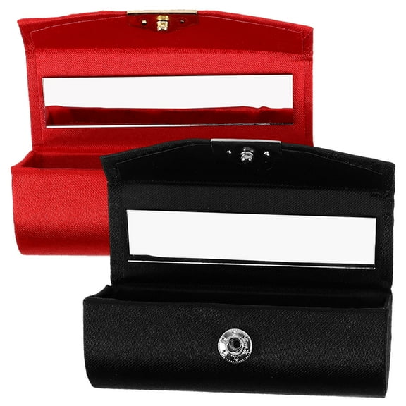 Raindrops 2Pcs Red Lipstick Case Portable Vintage Silk Makeup Pouch with Mirror for Travel