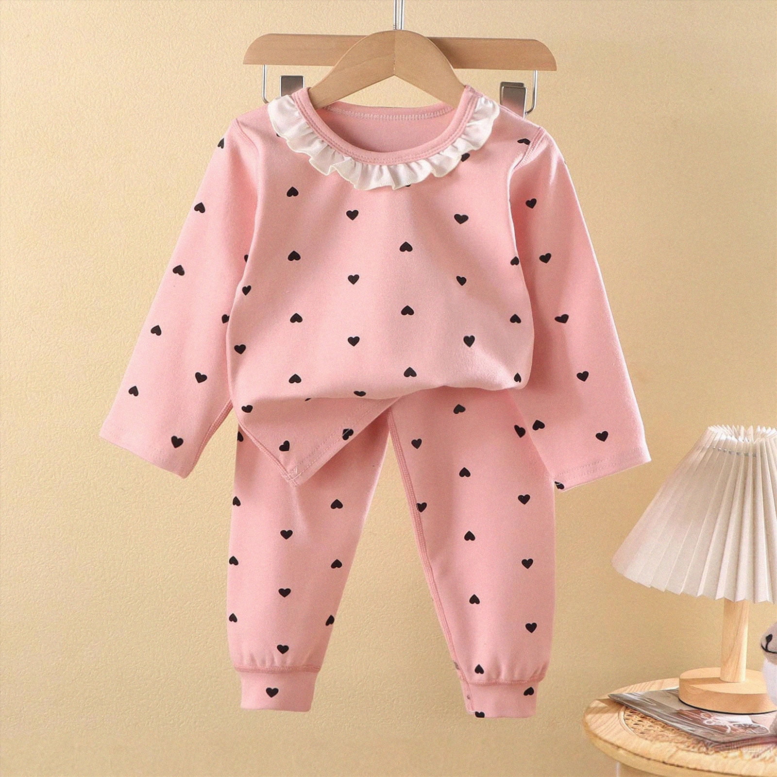 Gerichy Kids Girls Pajamas Heart Long Sleeve 2 Piece Cotton Set Toddler Sleepwear Cute Print Valentine Soft Pjs for Girl 1-9 Years