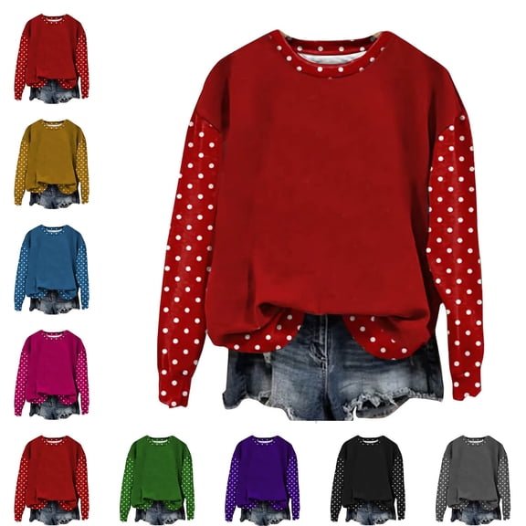 Zysthvn Casual Sweatshirt for Women Polka Dot Pullover Fall Womens Sweatshirts Long Sleeve Loose Fit Crewneck Tops