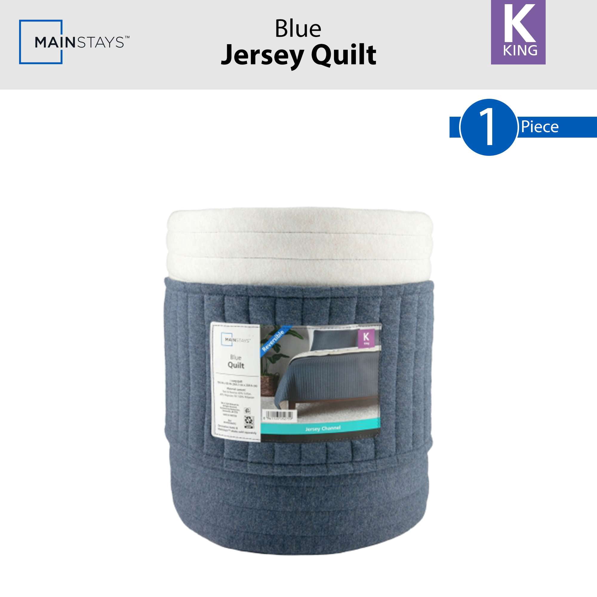 Mainstays Jersey Quilt Bedding 60% Cotton, 40% Polyester Jersey Knitted Weave, King - Reversible, Breathable
