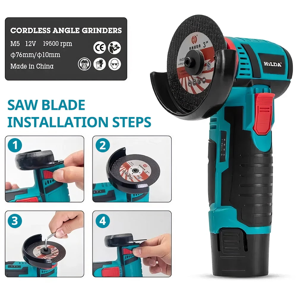 Vtin Cordless Angle Grinder, 12V Battery Mini Brushless Power Motor 19500rpm Angle Grinder for Metal Wood Polishing, Thin Steel, Hand Cut Off Electric Grinding Tool