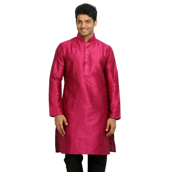 Saris and Things Pink Silk Pathani Kurta for Men. This product is custom made to order.