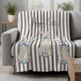 thumbnail image 2 of Easter Rabbits Blanket Soft Cozy Warm Throw Blanket for Couch, Plush Fuzzy Flannel Fleece Blankets for Sofa, Watercolor Flowers Bunny Love Brown Stripes Bed Blankets Gifts for Men, 40"x60", 2 of 9