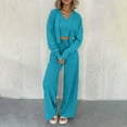 thumbnail image 2 of 3 Piece Sets for Women Knitted Lounge Sets for Women Winter Casual Solid Comfy Knit Ribbed Cropped Top and Drawstring Wide Leg Pant Matching Sets Sweater Outfit Sets Holiday, 2 of 7