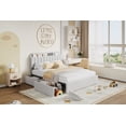 thumbnail image 4 of Yiwa Bouclé Upholstered Kids Bed offers a platform frame with a functional bookcase headboard and two storage drawers beneath, providing a stylish and practical solution, 4 of 6