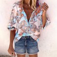 thumbnail image 2 of Camisa con estampado de botones con cuello en V de primavera y otoño para mujer Top suelto informal Pompotops  FGAJ15569, 2 of 5