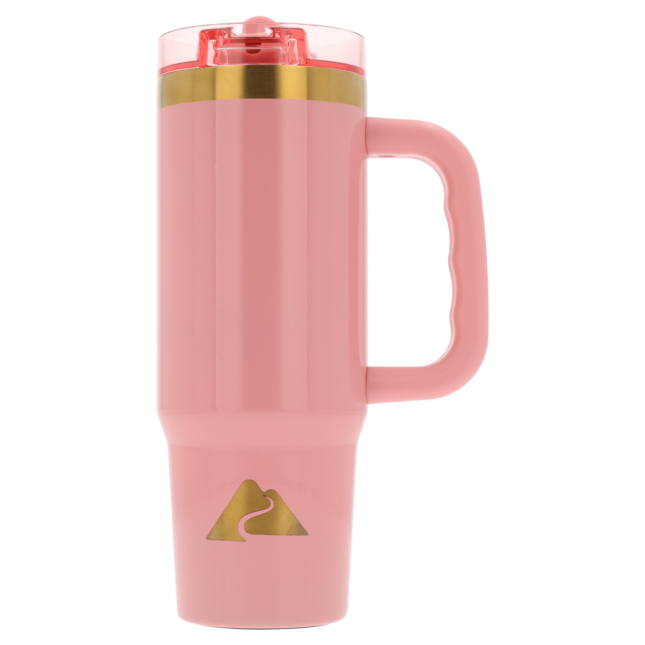 Termo de viaje aislado de acero inoxidable de 30 oz con asa y tapa con popote abatible, color Rose Shimmer 6