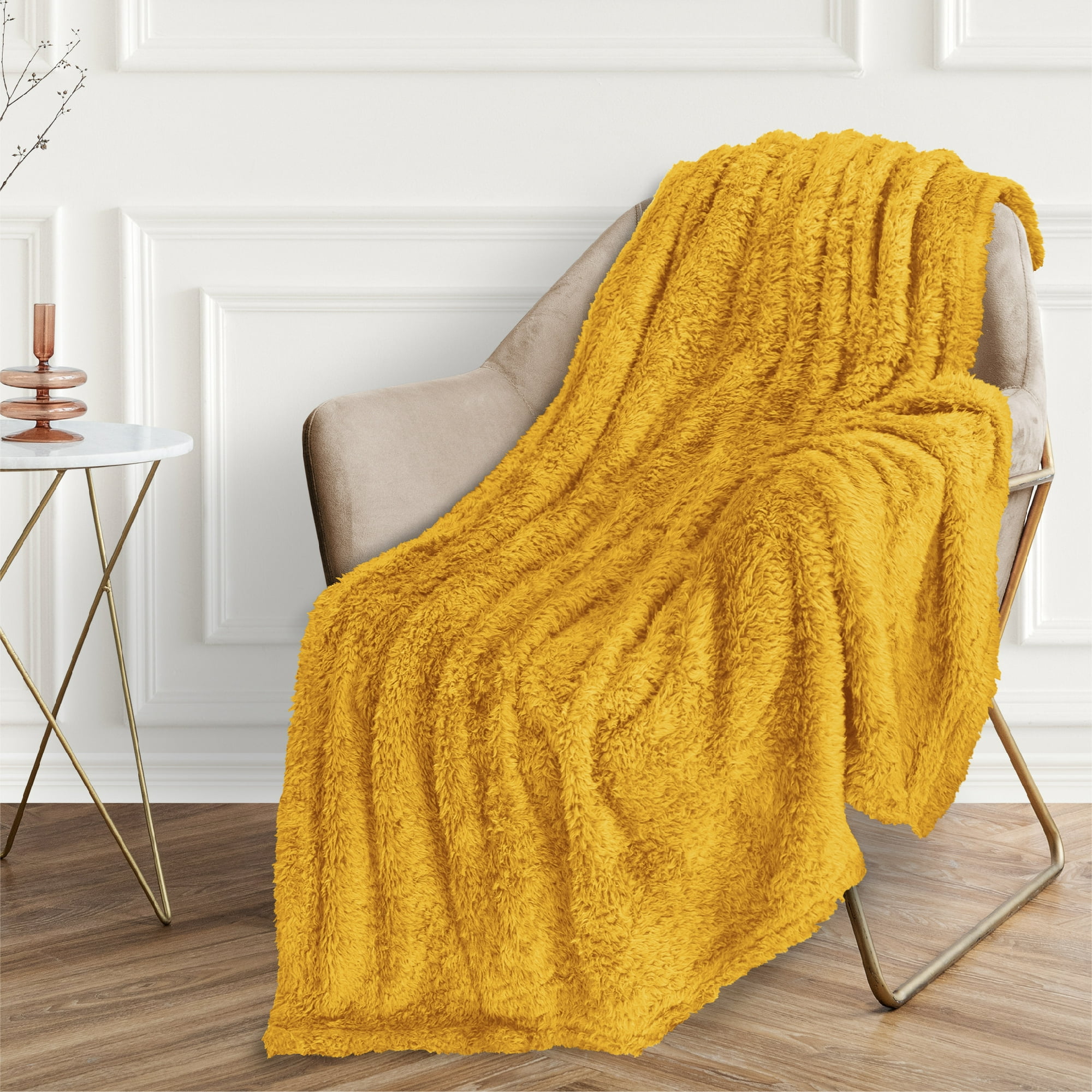Yellow sherpa throw blanket sale