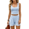 thumbnail image 2 of Stralyhd Women's Two Piece Lounge Set Summer Striped Set Dressy Casual Knit Shorts Outfits Beach Vacation Matching Set with Pockets Light Blue L, 2 of 5