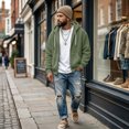 thumbnail image 7 of Resicozy Mens Zip Up Hoodies Long Sleeve Solid Color Hooded Sweatshirts Casual Fall Winter Track Jackets Army Green 2XL, 7 of 7