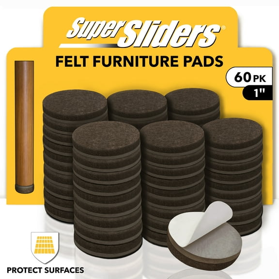 Super Sliders 1-Inch Round Self-Stick Felt Furniture Pads for Hardwood, Brown, 60 Pack