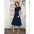 thumbnail image 3 of YININF Women's Navy Blue Casual Dress Pleated Loose Flowy Midi High Waist with Hidden Pocket Belted Dresses,blue, 3 of 5