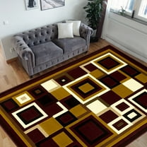 Handcraft Rugs-Modern Contemporary Living Room Rugs-Abstract Carpet with Geometric Pattern-Burgundy/ Beige/Ivory/Chocolate (8x10 Feet)