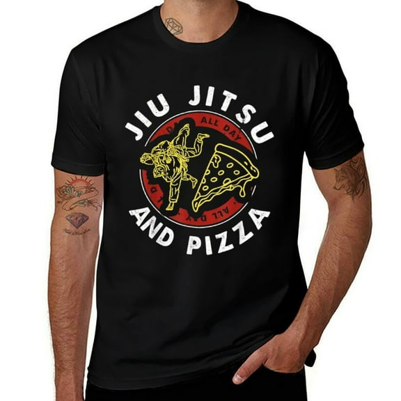 Jiu Jitsu And Pizza Graphic Mens T Shirts Cotton Short Sleeve T-Shirt Crew Neck Tees Casual Shirt