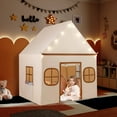 thumbnail image 2 of Costway Kids Play Tent with Padded Mat, Star Lights, Side Storage Bags, Door & Windows Brown, 2 of 10