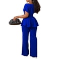 thumbnail image 4 of Women's 2 Piece Outfits Suit Set Short Sleeve Peplum Top Flared Pants Sets Business Pantsuits 2026 Blue XL, 4 of 4