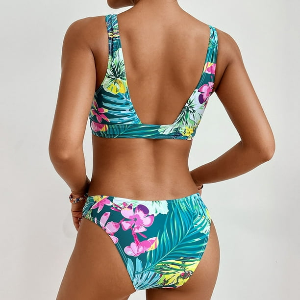 Neinkie Women's Floral Print Bikini Set High Cut Strapless Knot Front  Swimsuit Sexy Bathing Suit 