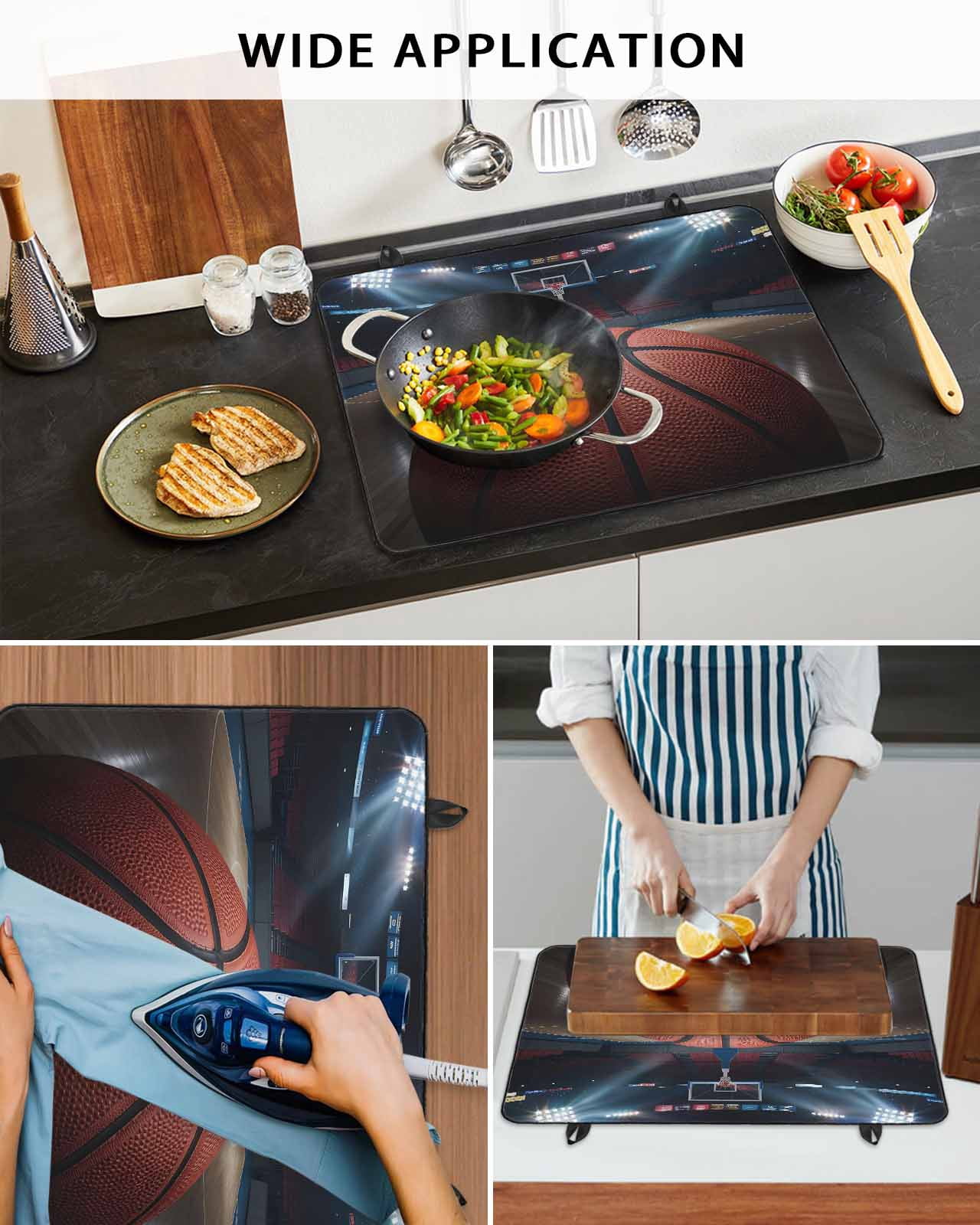 Large Induction Cooktop Protector Mat Basketball Stove Top Covers for Electric Stove, Sports Theme Stadium Field Lights Ball Decorative Stove Burner Cover Mats, Glass Top Stove Cover