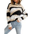 thumbnail image 4 of hirigin Womens Turtleneck Sweater Long Sleeve Asymmetric Striped Pullover Loose Knit Tops, 4 of 9