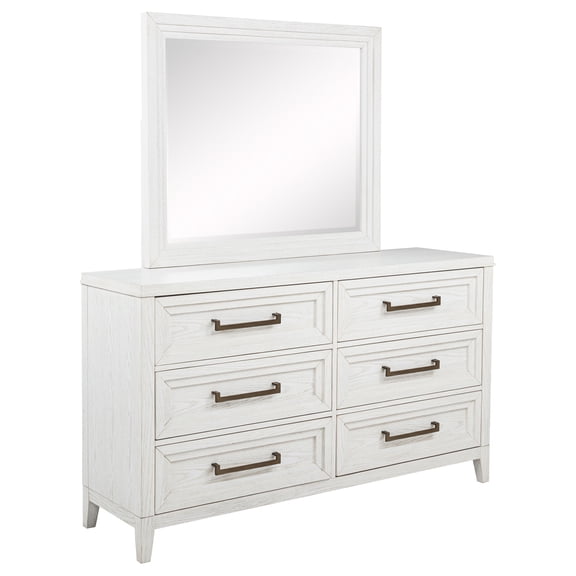 Marielle 6-drawer Dresser with Mirror Distressed White