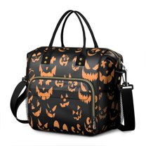Black Halloween Pumpkin Faces Womens Lunch Box for Work,Insulated Large Lunch Bag for Tween and Teen,Loncheras Para Mujer,Leakproof Adult Lunch Bag for Work,Beach,Travel,Picnic,Camping