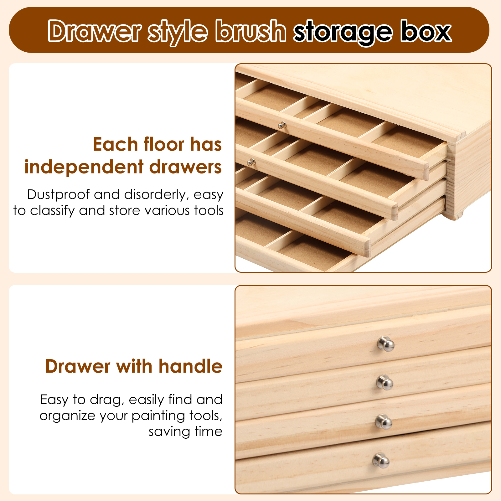 4/6 Drawer Wooden Artist Supply Storage Box for Pastels, Pencils, Pens, Markers, Brushes and Tools