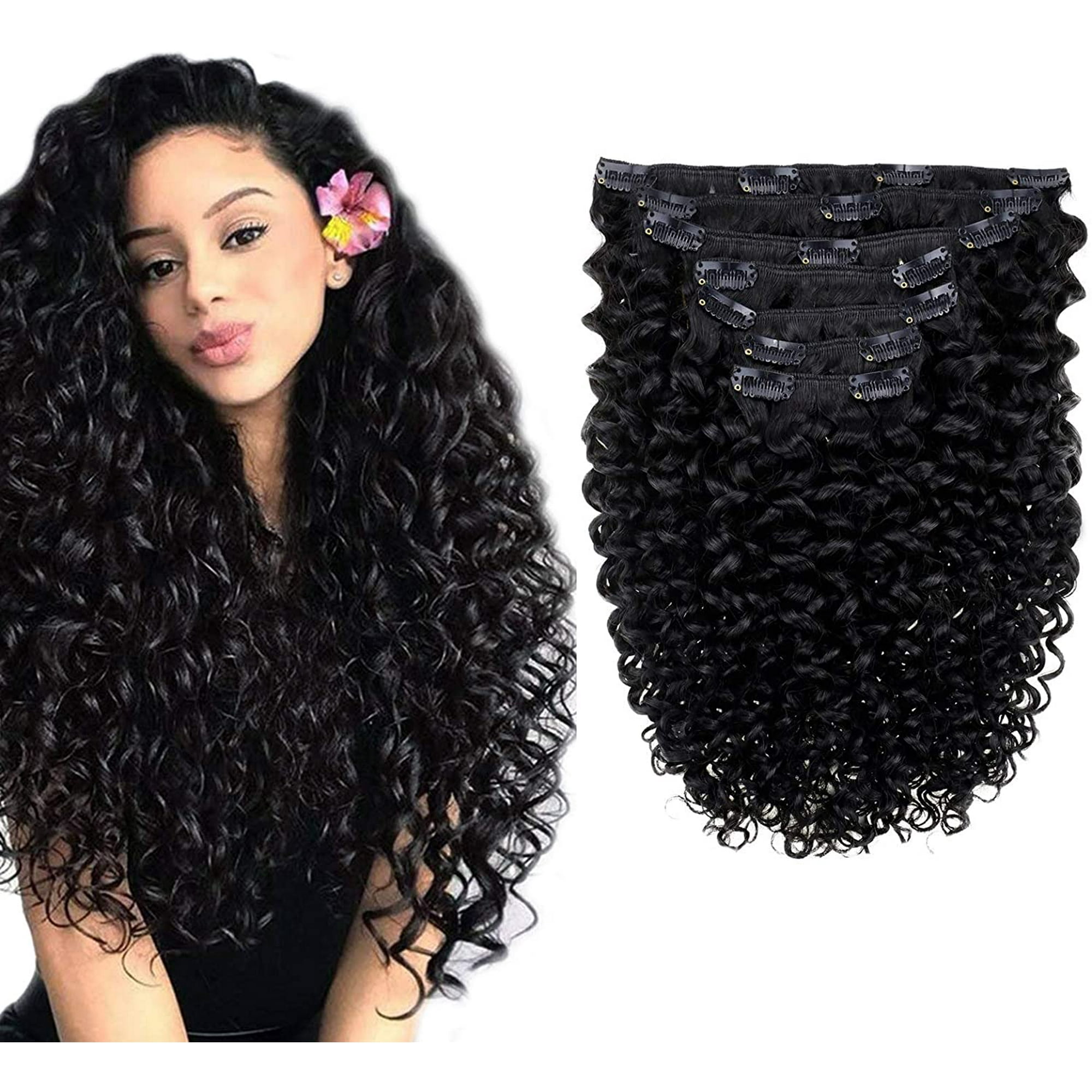 100g Real Hair Extensions Clip in Human Hair Color 1B Off Black 7 Pieces 18  Inch Thick Human Hair Clip in Extensions Natural Wave Clip in Hair  Extensions for Black Women | Walmart Canada