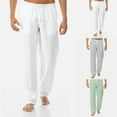 thumbnail image 5 of Pantalones de lino con cordón para hombre de qucoqpe, pantalones casuales holgados de playa de verano, 5 of 5