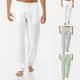 thumbnail image 5 of Pantalones de lino con cordón para hombre de qucoqpe, pantalones casuales holgados de playa de verano, 5 of 5