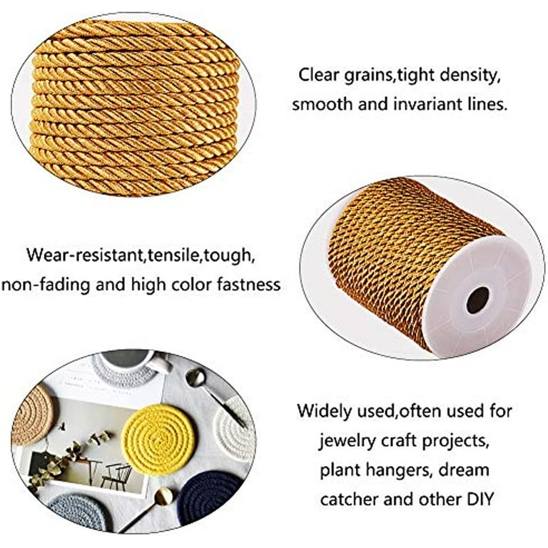 OLYCRAFT 30 Yards 5mm Twisted Nylon Cord Rope 3-Ply Gold Twisted Cord Trim  for Home Decor, Crafts Making and Costume Crafting