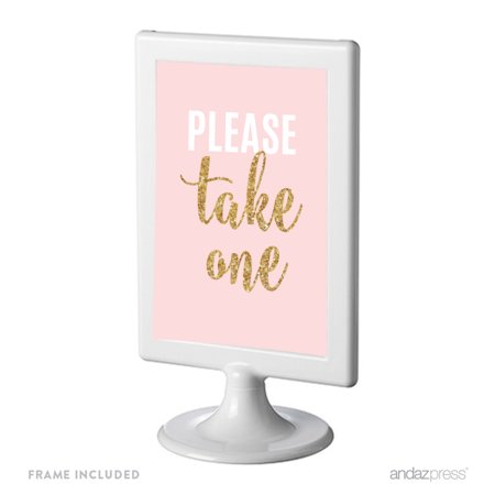 White Gold Dollar Sign Signature Blush Pink, White, Gold Glittering Party Collection, Framed Party Sign, Please Take One, 4x6-inch ()