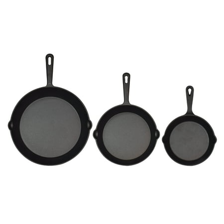

Jim Beam Set of 3 Pre Seasoned Cast Iron Skillets with Even Heat Distribution and Heat Retention - 6 8 10