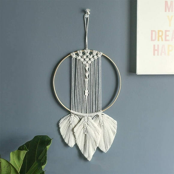 Wall Hanging, Woven Boho Chic Wall Decor Cotton Leaf Feather Bedroom Decor Large Wall Art Decor, Bohemian Home Decorations Wall Accent